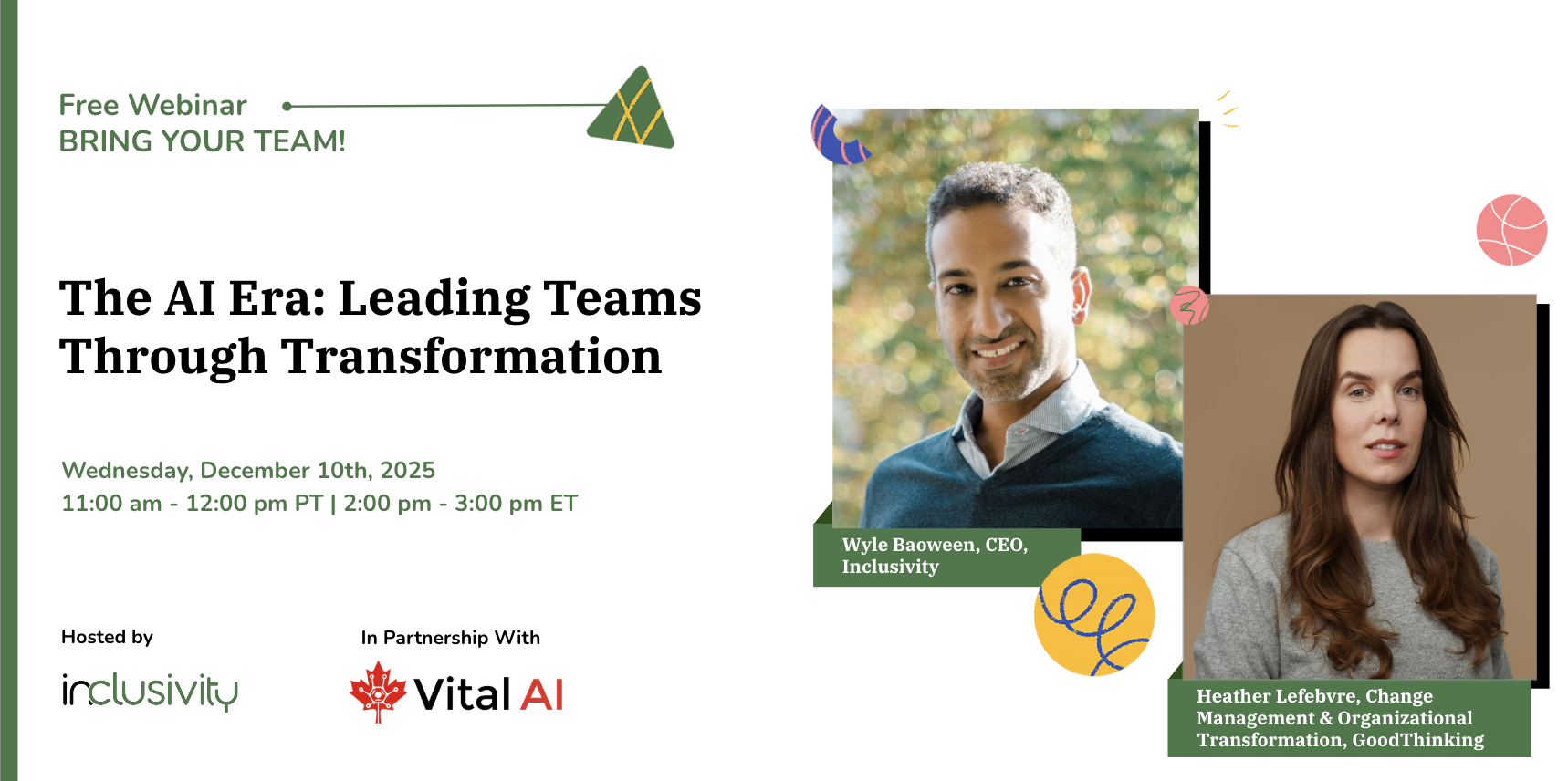 Webinar Banner for The AI Era: Leading Teams Through Transformation showing the headshots of the speakers and the date & time
